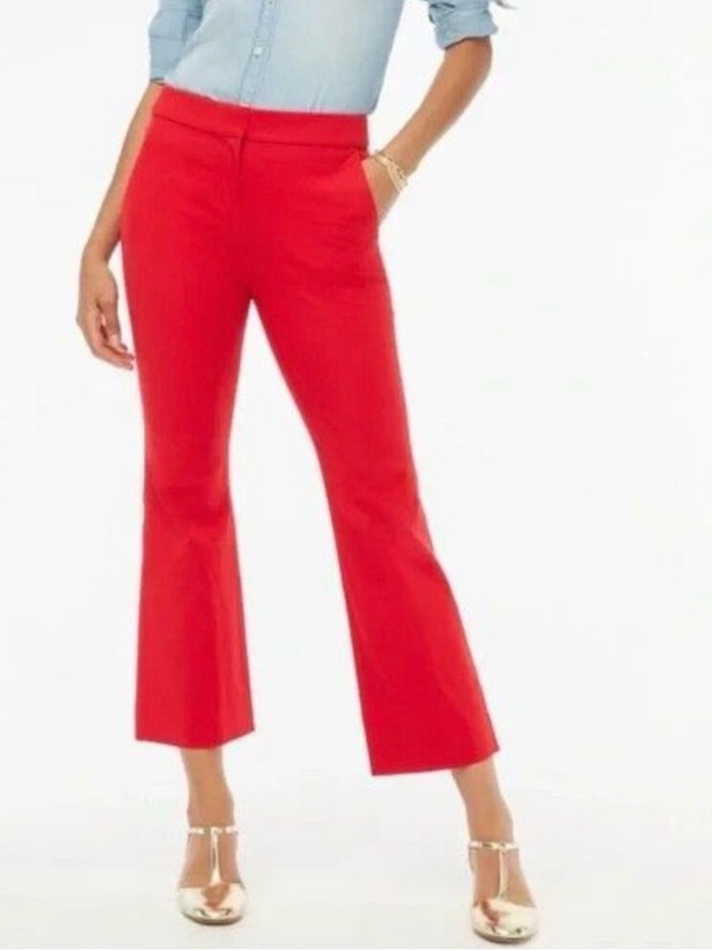 J. Crew Factory Bright Red Cropped Flare Pants